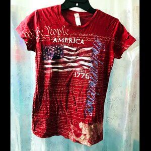 Patriotic "We the People- 1776 American Flag" T-Shirt in Maroon 100% cotton
